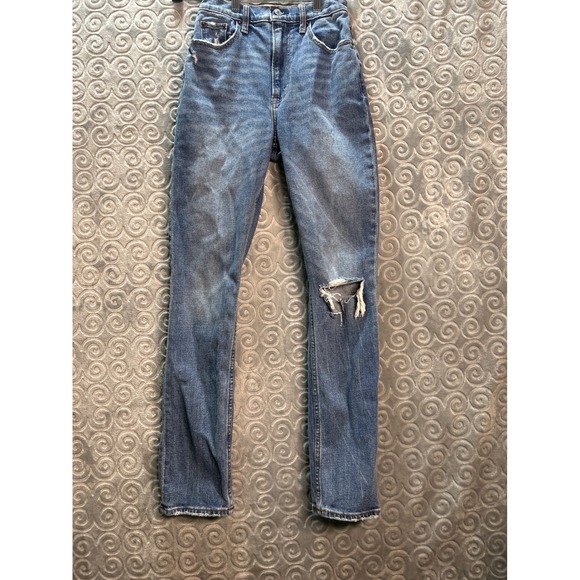 Abercrombie & Fitch 90s Slim Straight Ultra High Rise Distressed Jeans size 25 - Picture 1 of 8